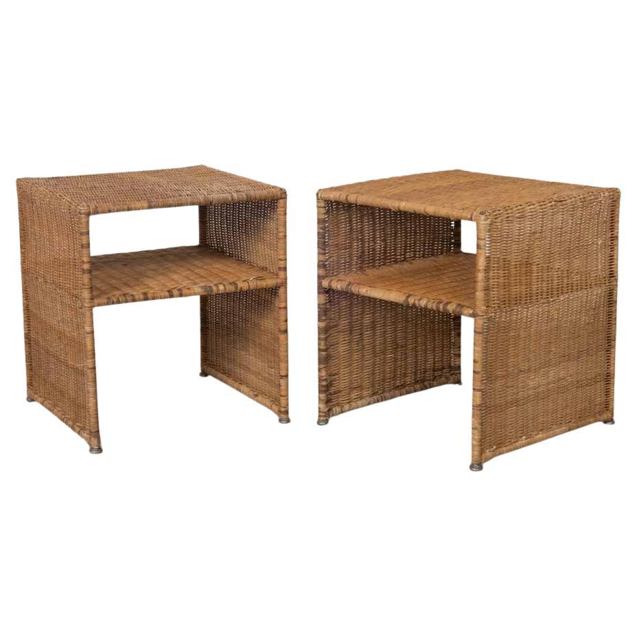 Pair of French Wicker Side Tables For Sale
