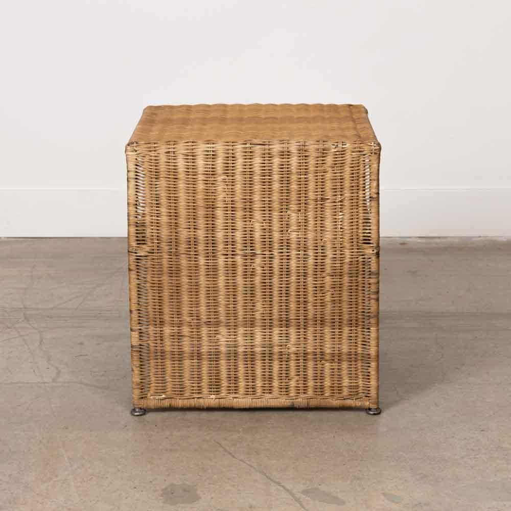 Metal Pair of French Wicker Side Tables For Sale
