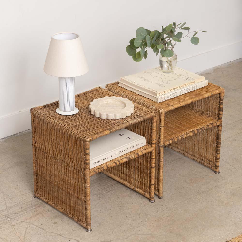 Pair of French Wicker Side Tables In Good Condition For Sale In Los Angeles, CA