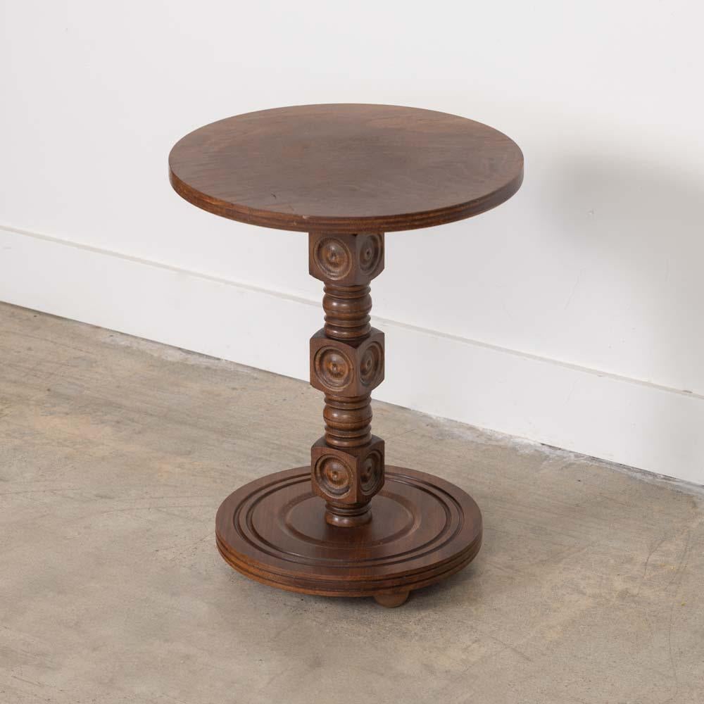Oak Petite French Wood Side Table by Charles Dudouyt For Sale