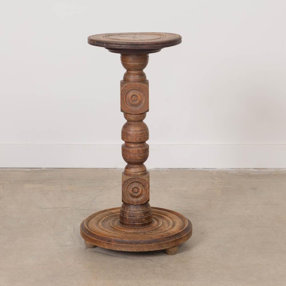Oak French Wood Pedestal Table by Charles Dudouyt For Sale