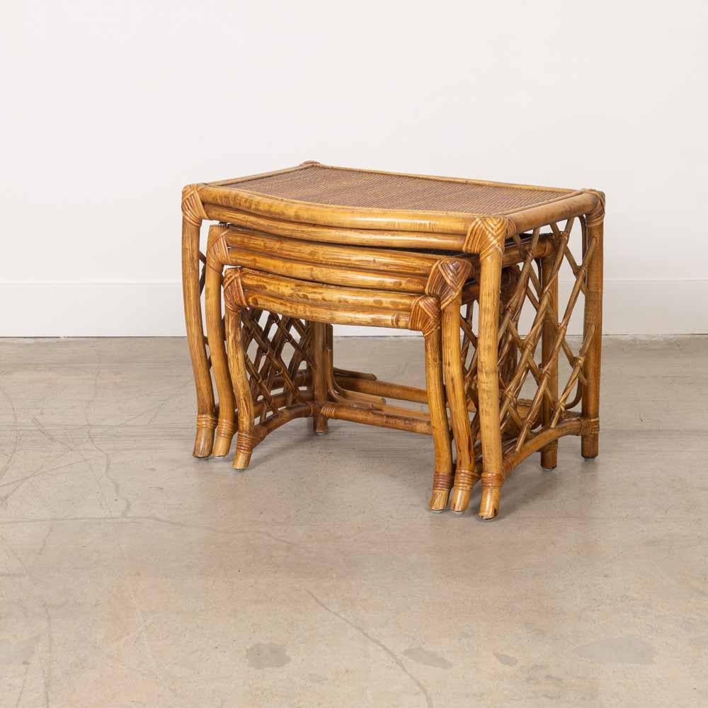 20th Century 1960s French Rattan Nesting Tables, Set of 3 For Sale