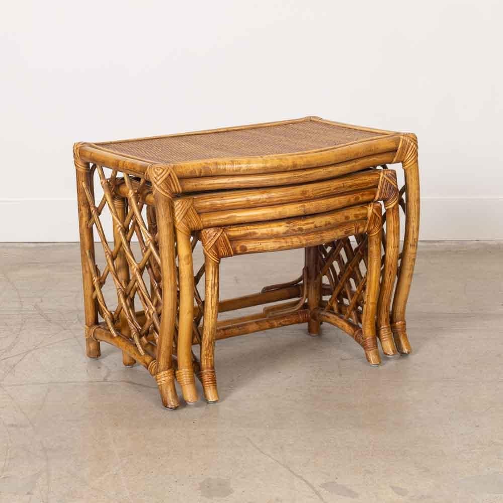 1960s French Rattan Nesting Tables, Set of 3 For Sale 9