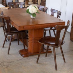 French Wood Brutalist Chairs, Set of 8