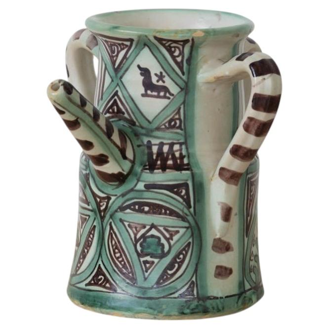 Spanish Ceramic Painted Pitcher by Domingo Punter, Signed For Sale