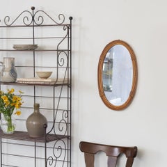 1960s French Rattan Oval Mirror