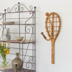 1960s French Rattan Tennis Racket Wall Hook