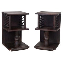 Pair of 1940s French Oak End Tables by Charles Dudouyt
