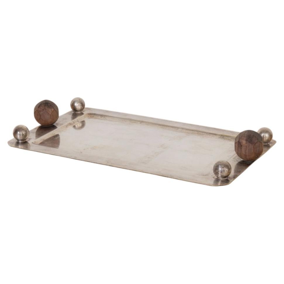 French Art Deco Silver Plated Tray For Sale