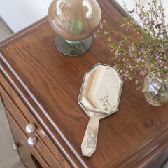 French Art Deco Silver Beveled Hand Mirror
