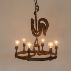 1950s Wrought Iron Rooster Chandelier by Jean Touret for  Atelier Marolles