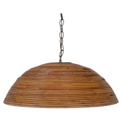 Large Italian Rattan Dome Pendant Light
