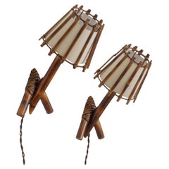 Pair of French Rattan Sconces by Louis Sognot