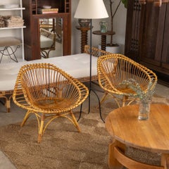 Pair of Italian Rattan and Bamboo Chairs