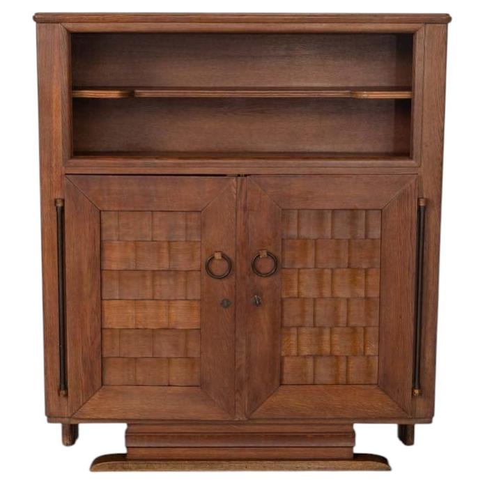 1940s French Woven Wood Bar Cabinet For Sale
