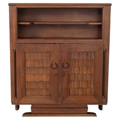 1940s French Woven Wood Bar Cabinet