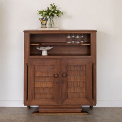 1940s French Woven Wood Bar Cabinet