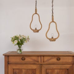Pair of French Rope Pendant Lights by Audoux Minet