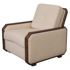 French Art Deco Wood and Upholstered Chair
