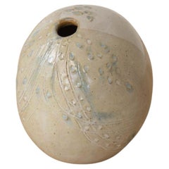 French Etched Stoneware Ceramic Vase