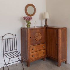 French Carved Wood Corner Cabinet by Charles Dudouyt