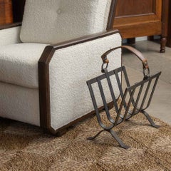 French Iron and Leather Magazine Rack