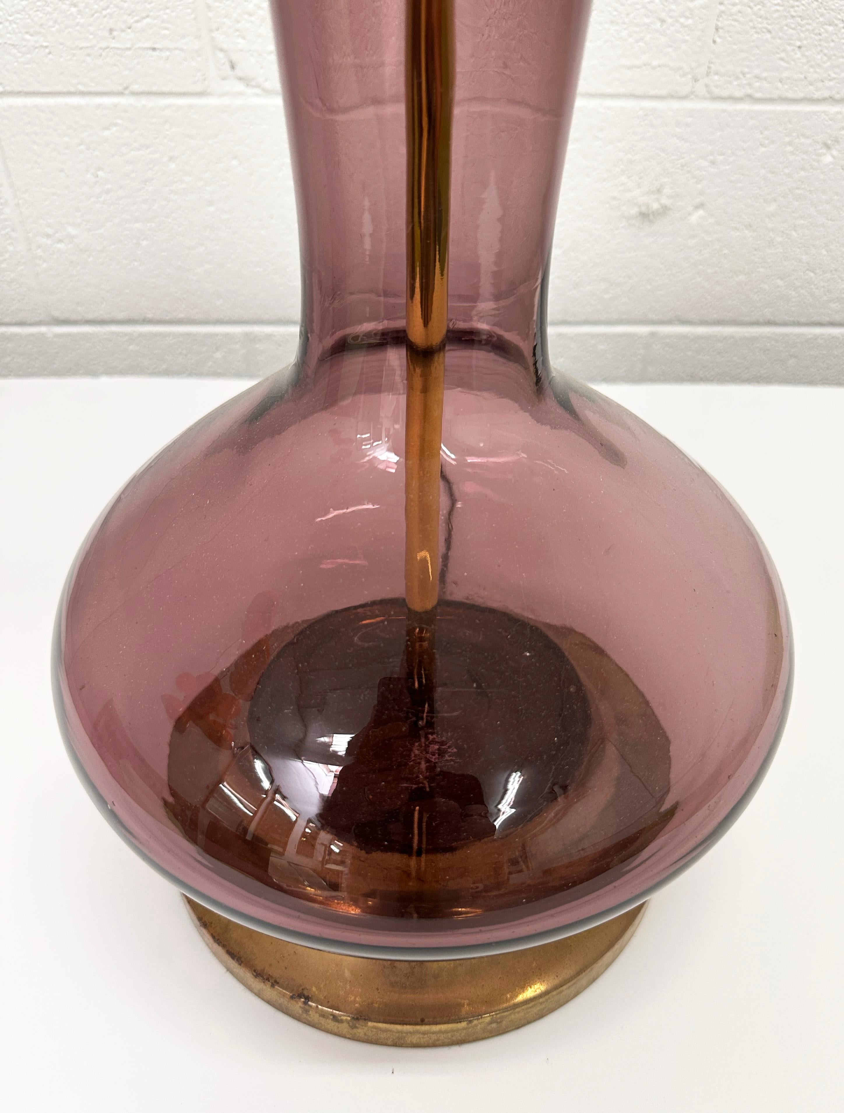Mid-Century Modern Wayne Husted for Blenko Lilac Model #5815L Decanter Converted to Table Lamp For Sale