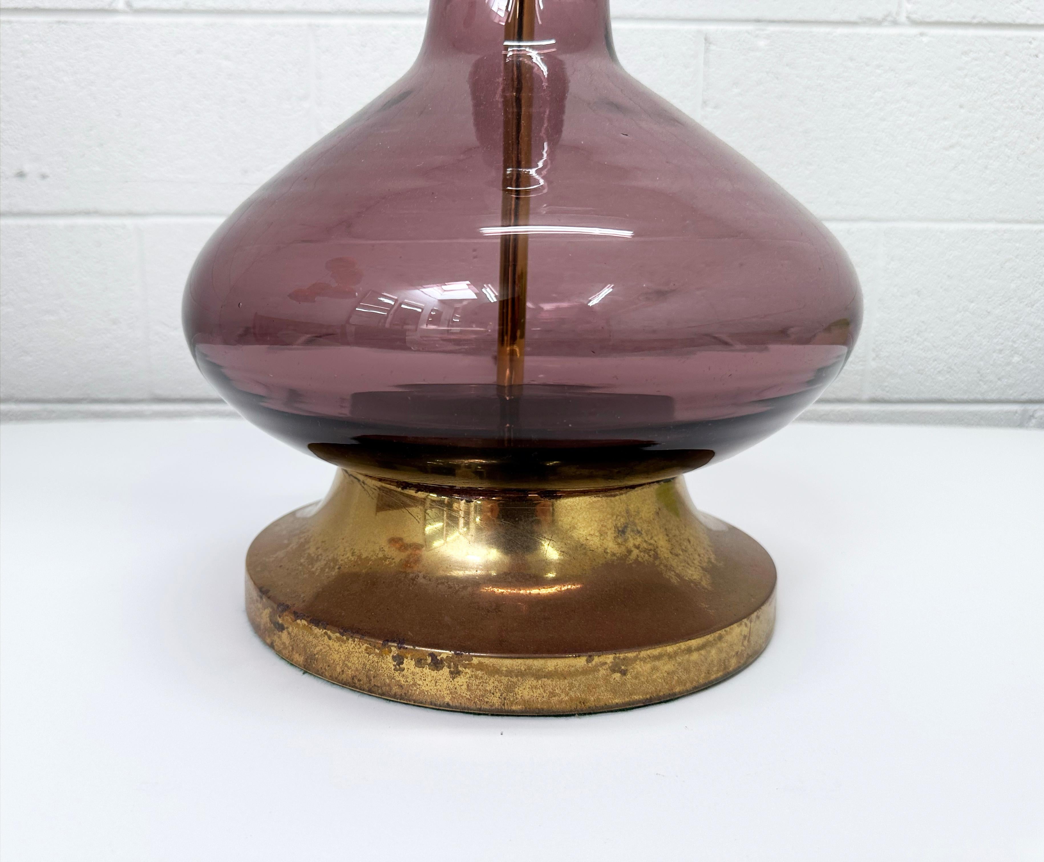 Mid-20th Century Wayne Husted for Blenko Lilac Model #5815L Decanter Converted to Table Lamp For Sale