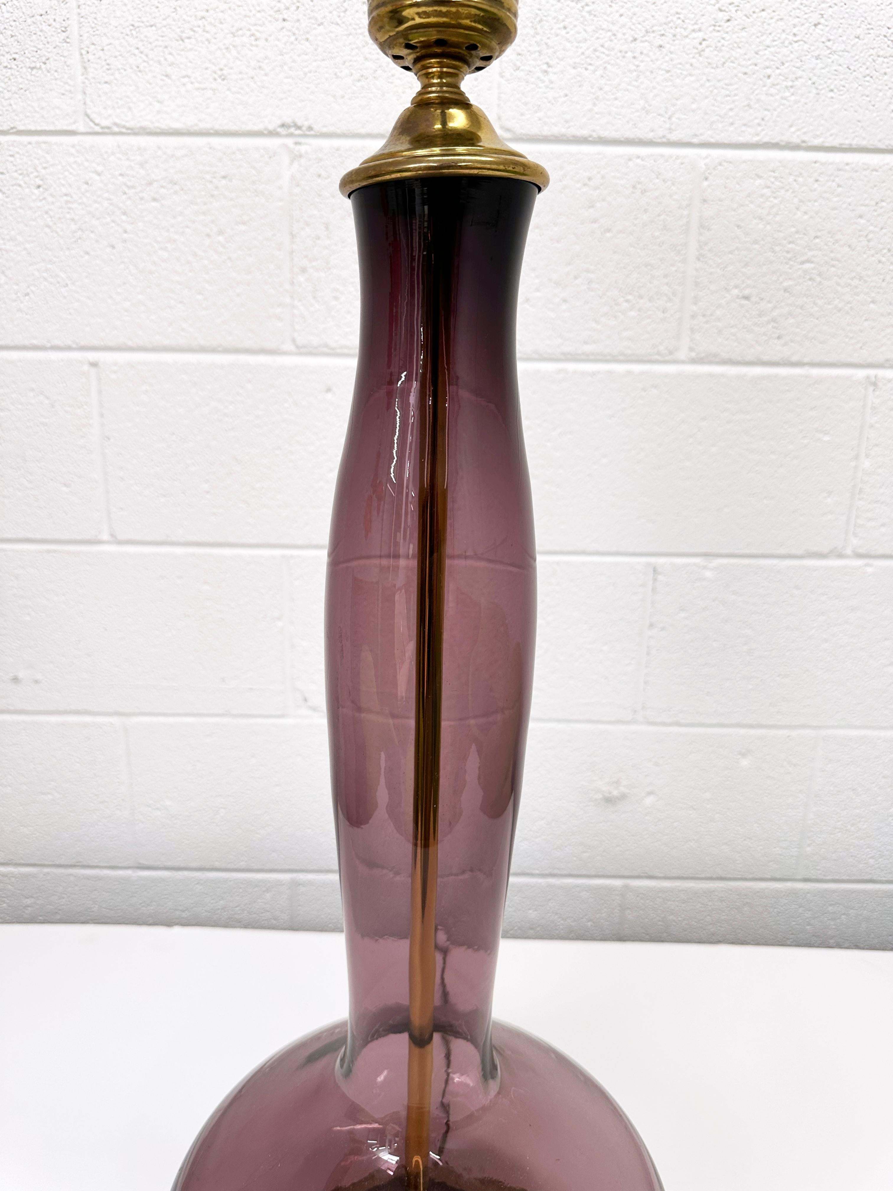Wayne Husted for Blenko Lilac Model #5815L Decanter Converted to Table Lamp In Good Condition For Sale In Littleton, CO