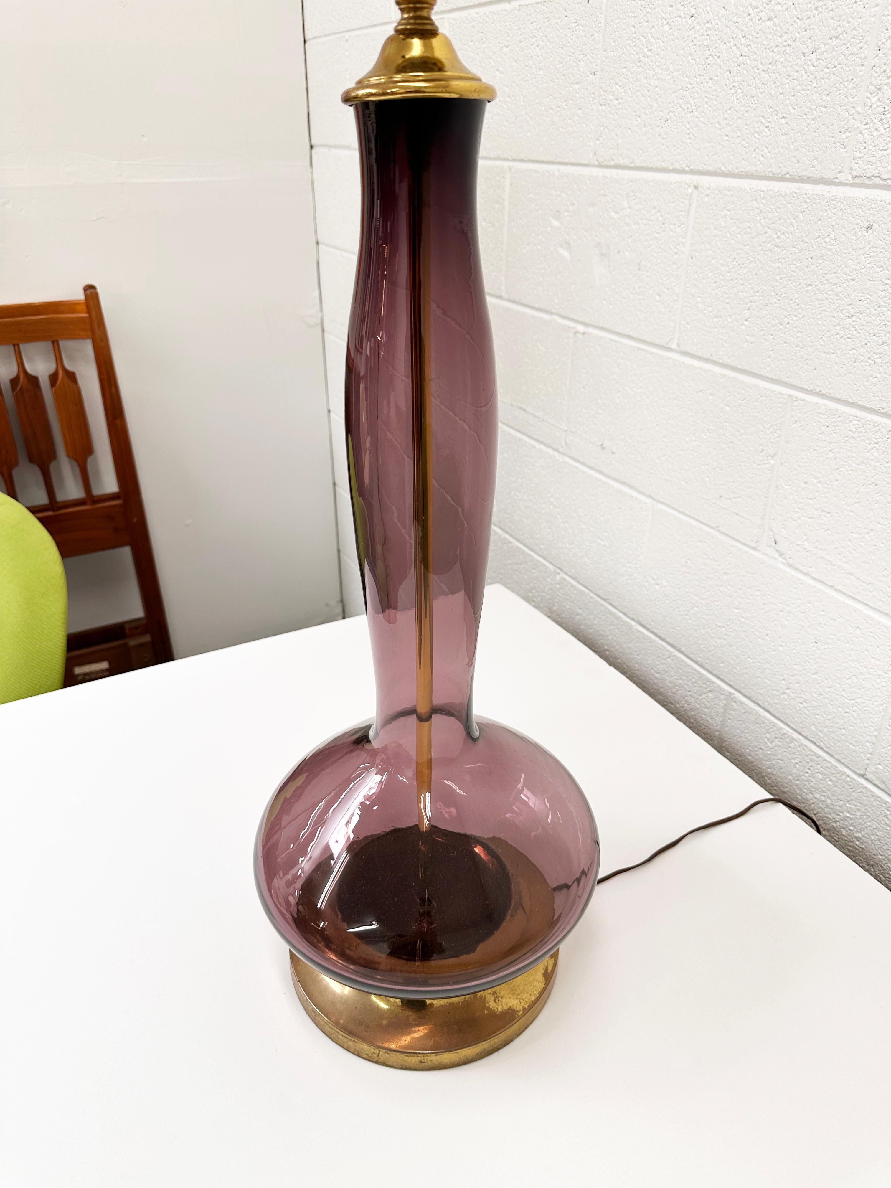Glass Wayne Husted for Blenko Lilac Model #5815L Decanter Converted to Table Lamp For Sale