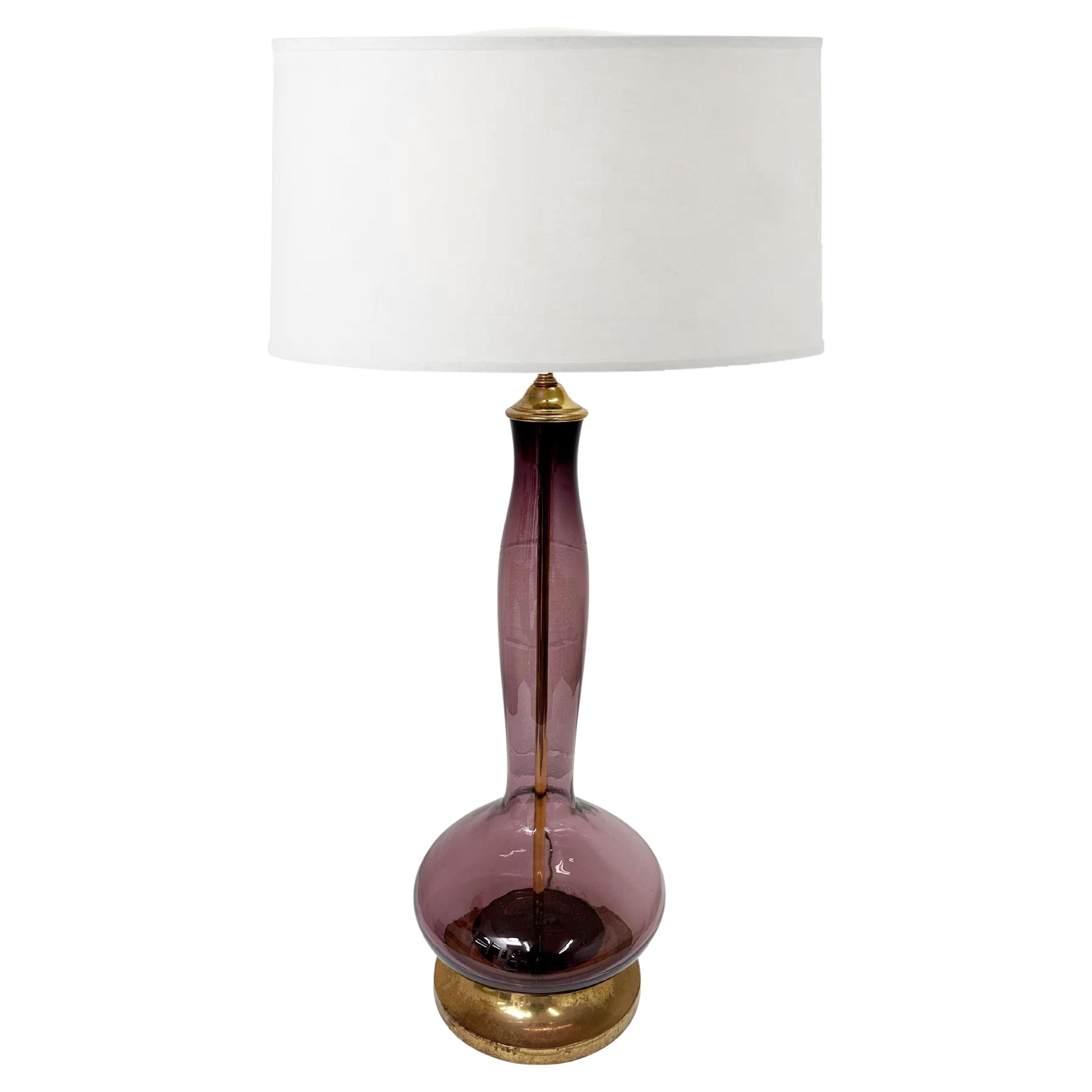 Wayne Husted for Blenko Lilac Model #5815L Decanter Converted to Table Lamp For Sale