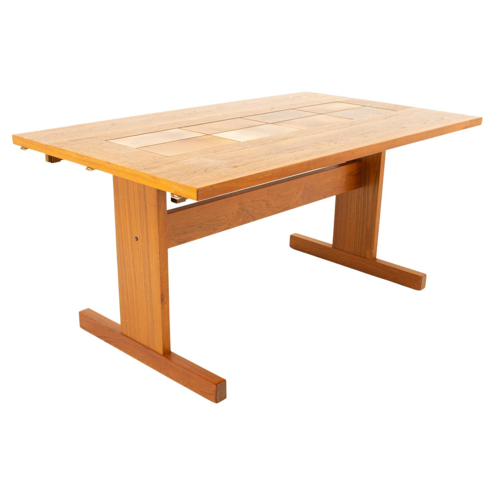 Mid-Century Modern Teak Dining Table with Tile Inlay For Sale