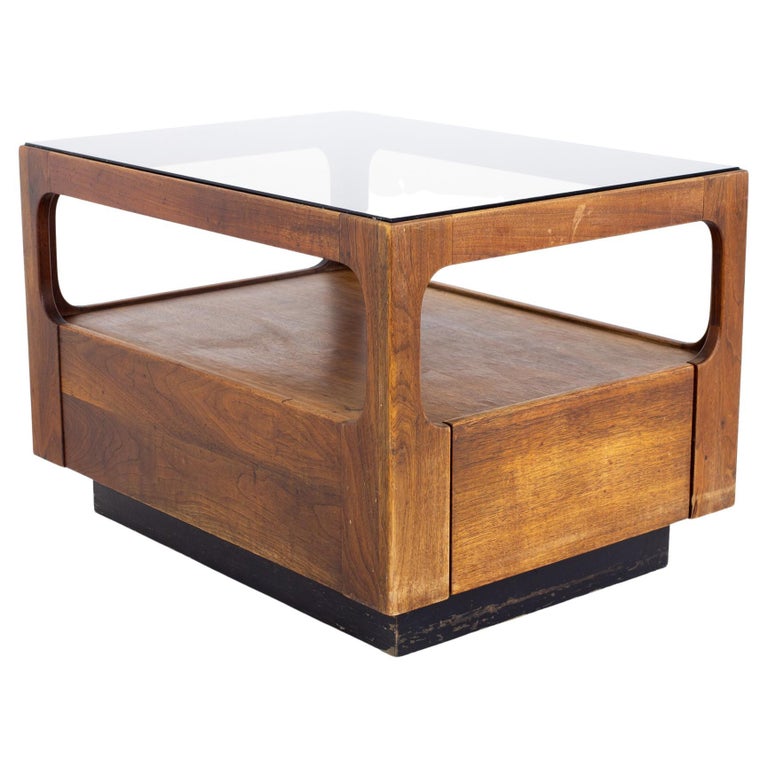 Brown Saltman Mid Century Glass Top Side End Table with Drawer at 1stDibs brown saltman end