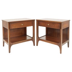 Broyhill Brasilia Brutalist Mid Century Walnut Nightstands, Pair