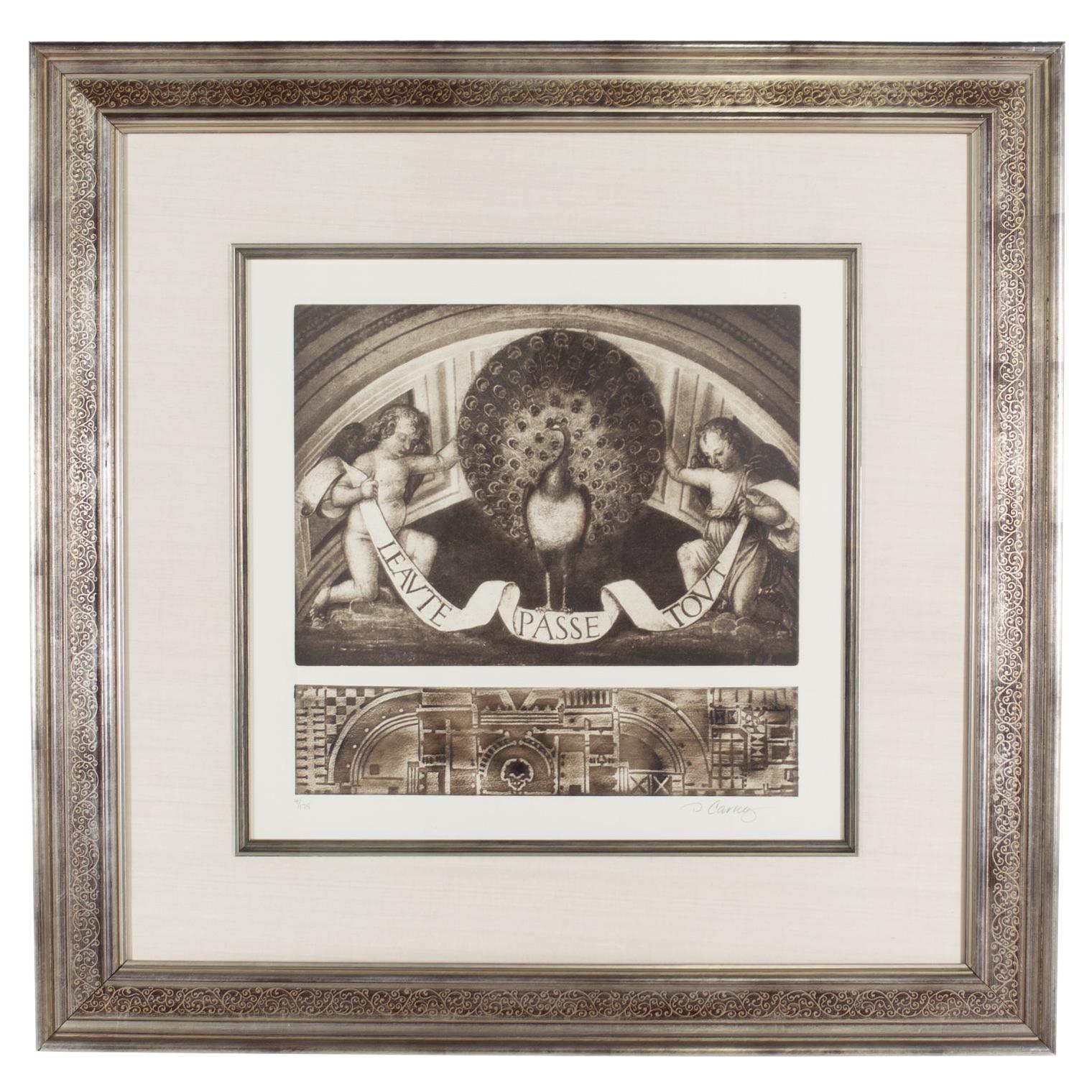 D. Carney Signed Peacock and Angels Framed Print For Sale