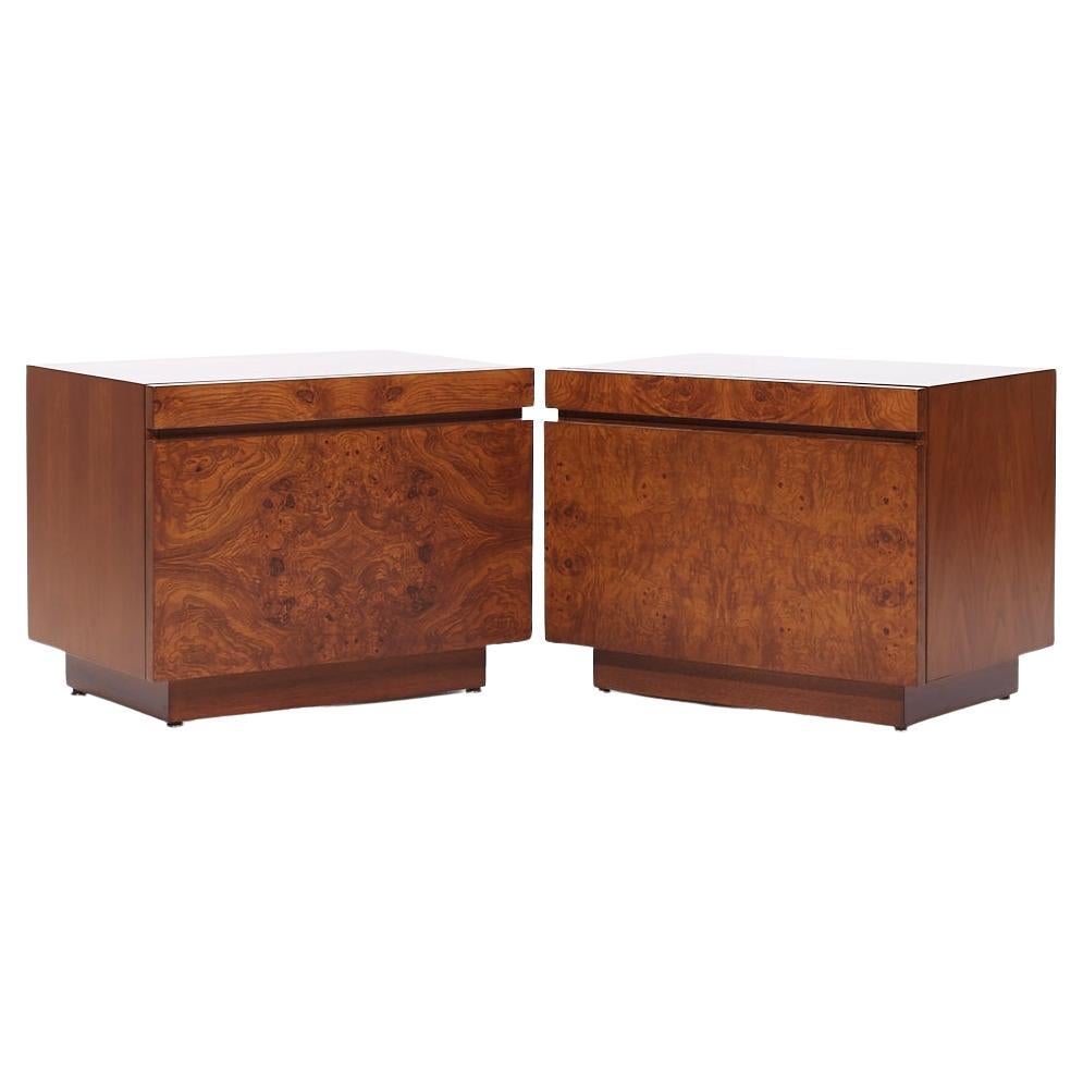 Milo Baughman Style Lane Mid Century Burlwood Nightstands - Pair For Sale