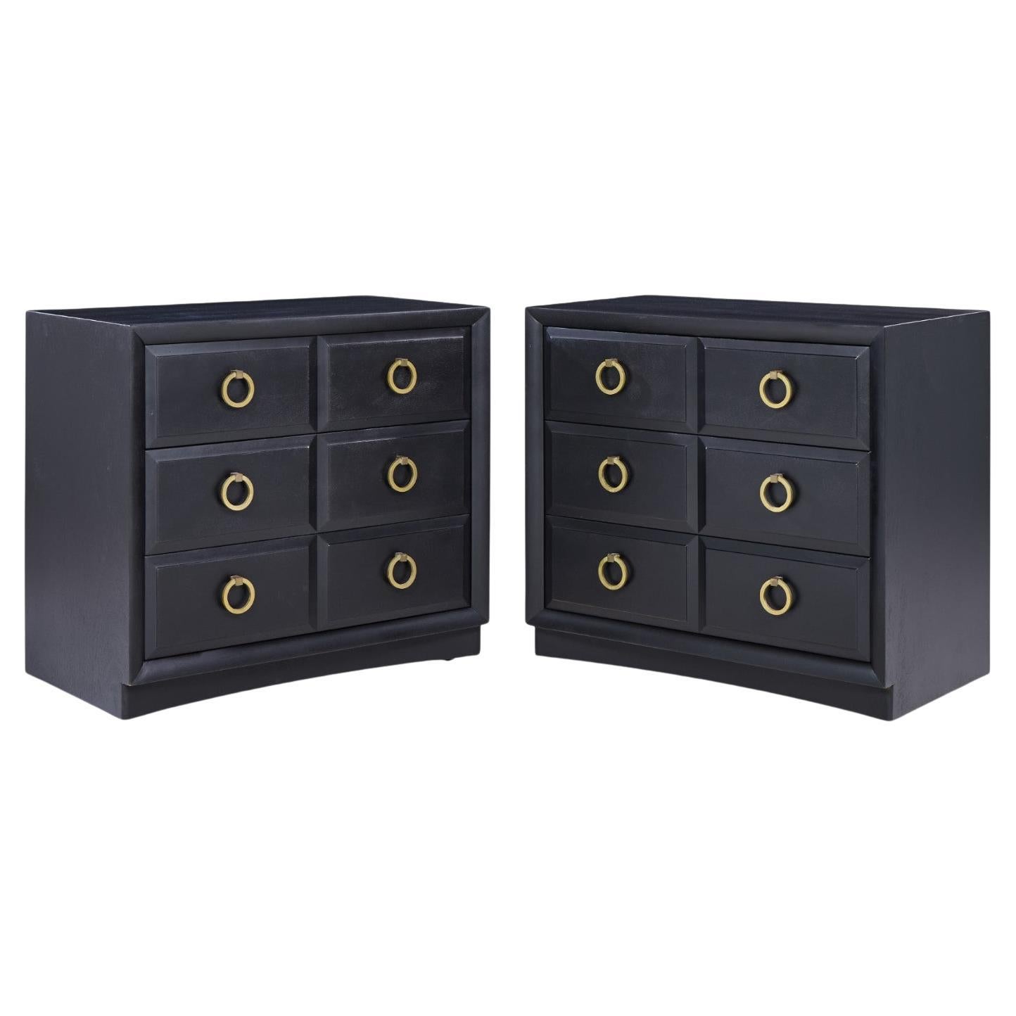 T. H. Robsjohn Gibbings Widdicomb Modern Maple Brass Three Drawer Chest - Pair