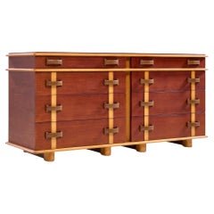 Paul Frankl per Johnson Furniture MCM Leather Birch Maple Station Wagon Dresser
