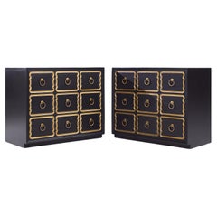 Dorothy Draper España Black and Gold Chest Dressers - Pair