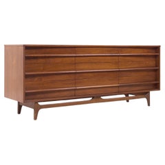 Young Manufacturing Mid Century Walnut Curved Lowboy Dresser