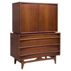 Young Manufacturing Mid Century Walnut Curved Highboy Dresser