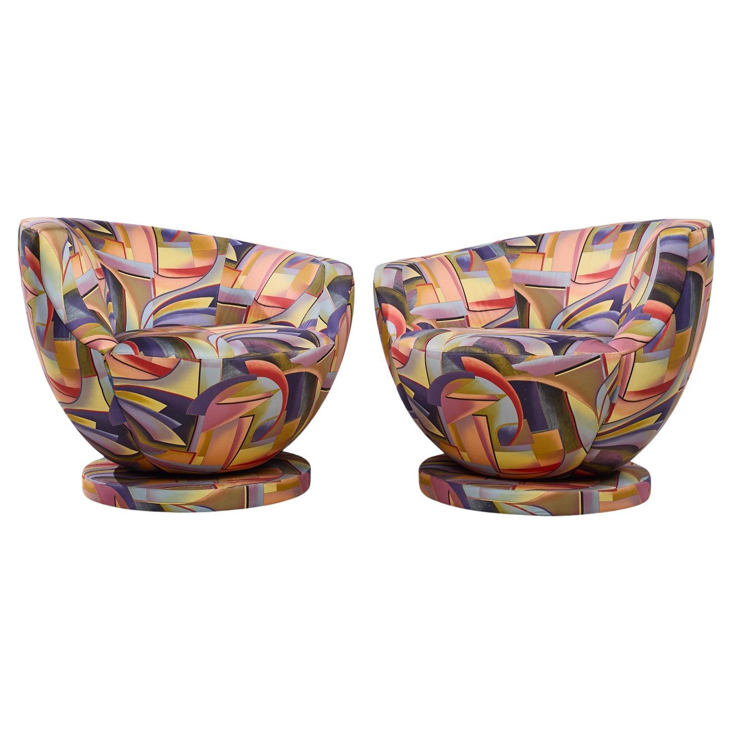 Vladimir Kagan for Directional Mid Century Corkscrew Swivel Chairs - Pair