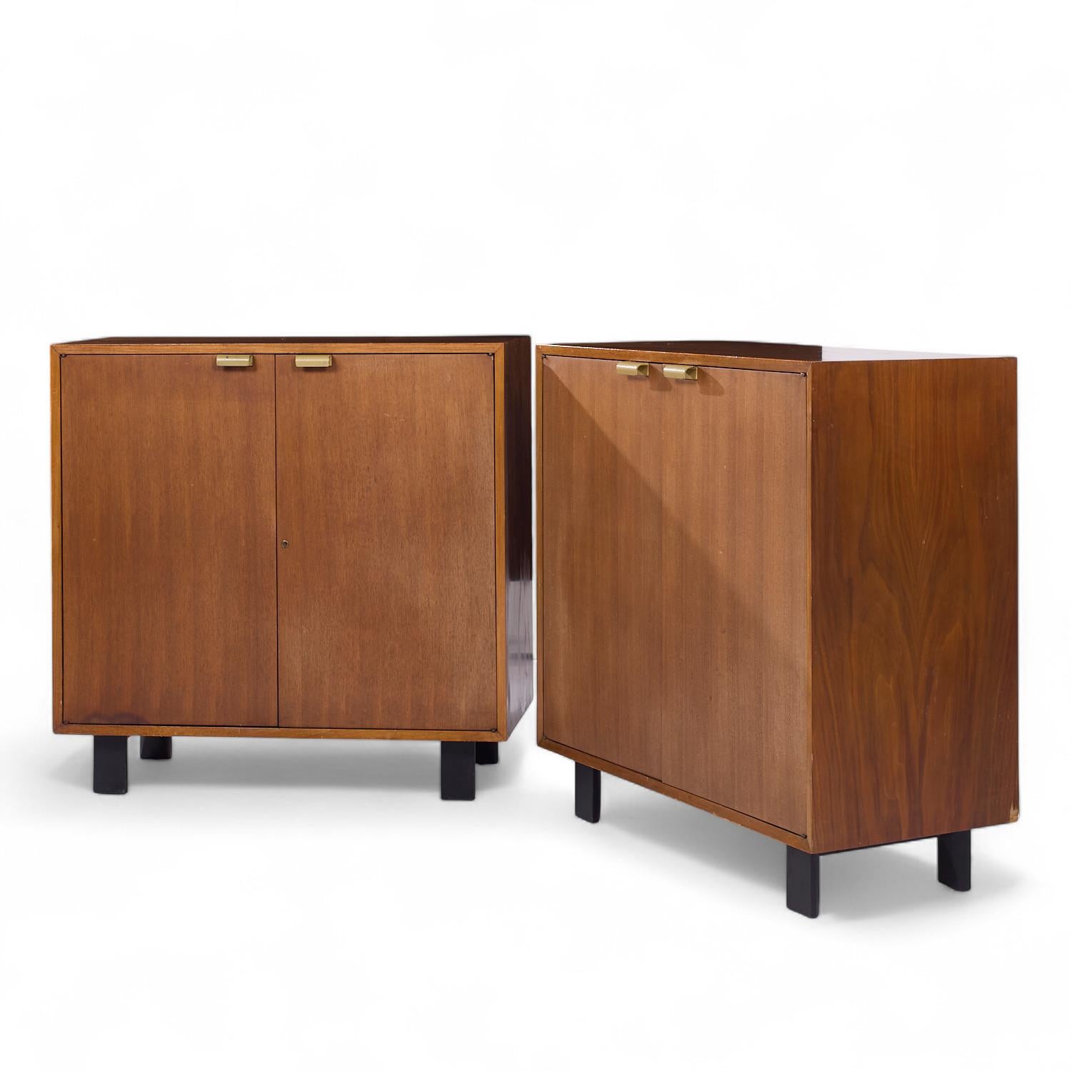 Mid-Century Modern George Nelson for Herman Miller Basic Series Walnut Two Door Cabinet - Pair For Sale
