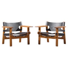 Børge Mogensen for Fredericia Mid Century Oak and Leather Spanish Chairs - Pair