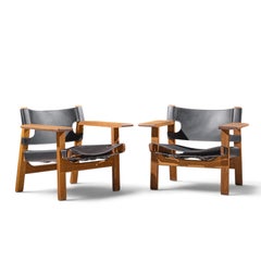 Børge Mogensen for Fredericia Mid Century Oak and Leather Spanish Chairs - Pair