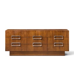 Craft Associates Mid Century Walnut and Chrome 9 Drawer Lowboy Dresser