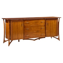 Vladimir Kagan Style Mid Century Sculptural Walnut Lowboy Dresser