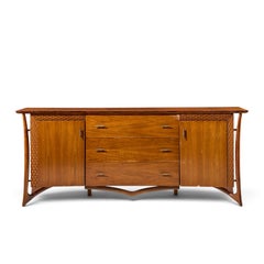 Vladimir Kagan Style Mid Century Sculptural Walnut Lowboy Dresser