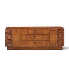 Lane Brutalist Mid Century Walnut Lowboy Dresser