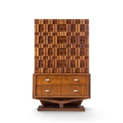 Paul Evans Style Canadian Brutalist Walnut Pedestal Armoire Highboy Dresser